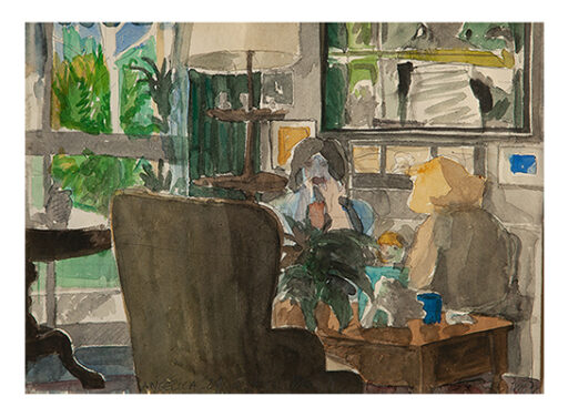 Cena de interior com figuras, obra de Wesley Duke Lee